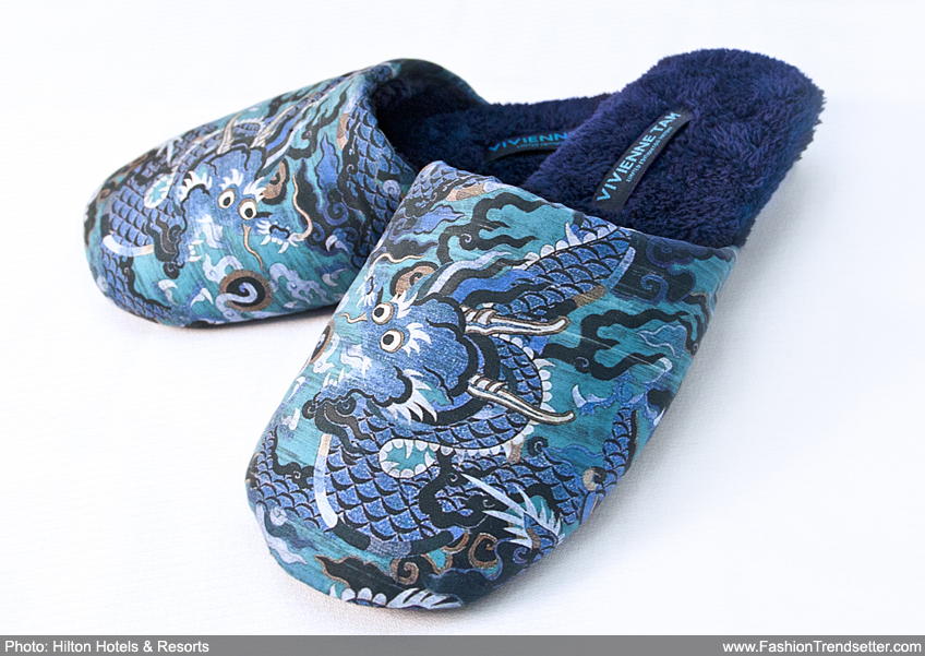 Hilton Hotels & Resorts unveils the limited-edition "Water Dragon" slippers designed by international fashion designer Vivienne Tam exclusively for Hilton Huanying, which offers tailored welcome experiences for Chinese travelers. Inspired by the Year of the Dragon and signature Hilton blue, the slippers feature a mirrored design of two intricate inward-facing blue dragons swimming in a turquoise "sea" - a common symbol of optimism, harmony and fulfillment.