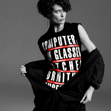 T-shirt designed by Barbara Kruger, worn by Shalom Harlow ($28)