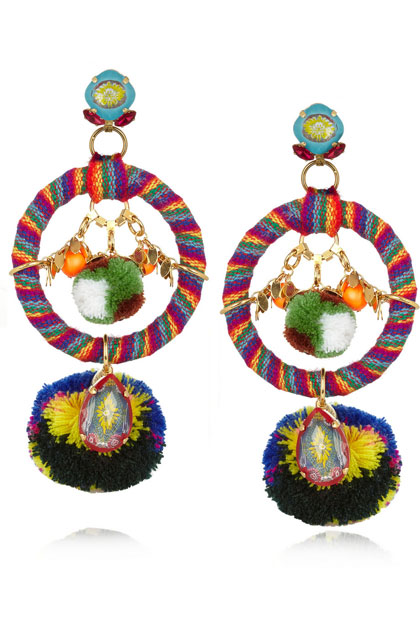 Mario Testino for MATE by VICKIBEAMON gold-plated, Swarovski crystal and pompom Clip Earrings.