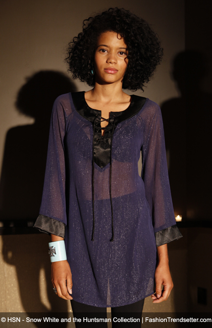 Atwood by Colleen Atwood - Lurex Chiffon Lace Up Tunic, Available in Navy/Black & Gold, HSN Price: $69.90