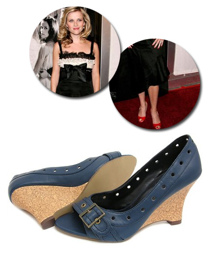 Peep Toe Cork Wedge in the style of Reese Witherspoon