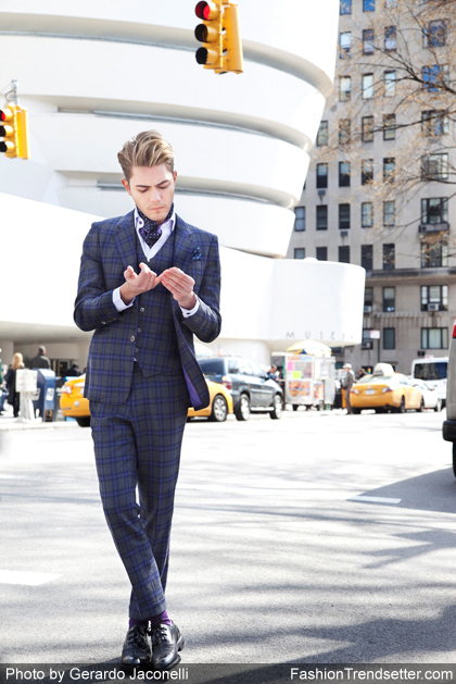 Specially Commissioned Cashmere Lambswool Fabric for Lord Williy's by Holland and Sherry Taken Outside the Guggenheim Museum. 
