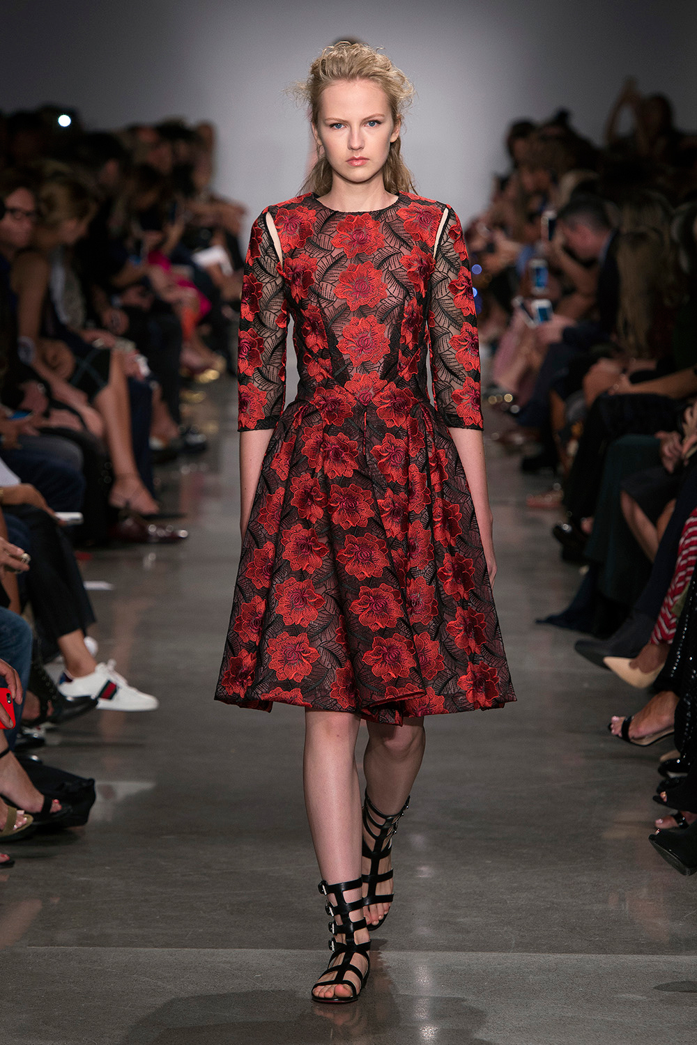 Look 31: Red and Black Floral Dress