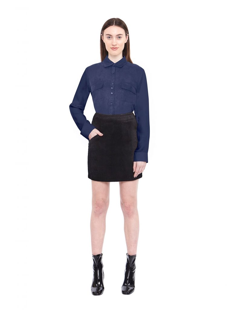 Hilary MacMillan Signature Sustainable Blouse in Blue, $220 CAD/$165 USD.