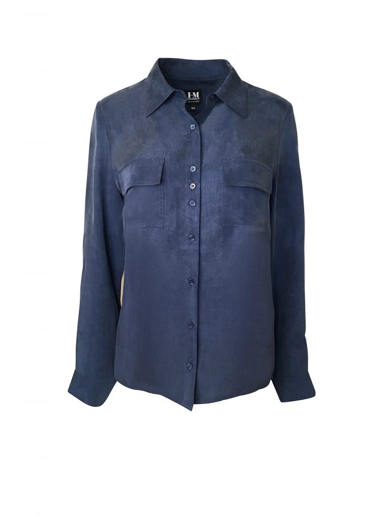 Hilary MacMillan Signature Sustainable Blouse in Blue, $220 CAD/$165 USD.