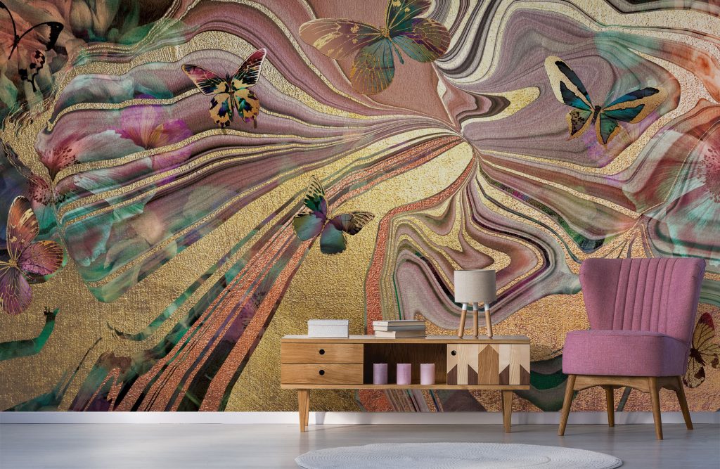 'Rose Agate Butterflies' Mural by Lara Skinner at Wallsauce.com