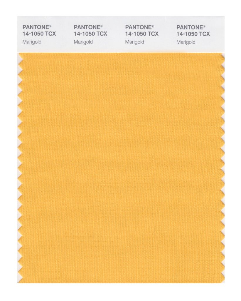 PANTONE 14-1050 TCX  Marigold.
A comforting golden orange infused yellow lends a warming presence. 