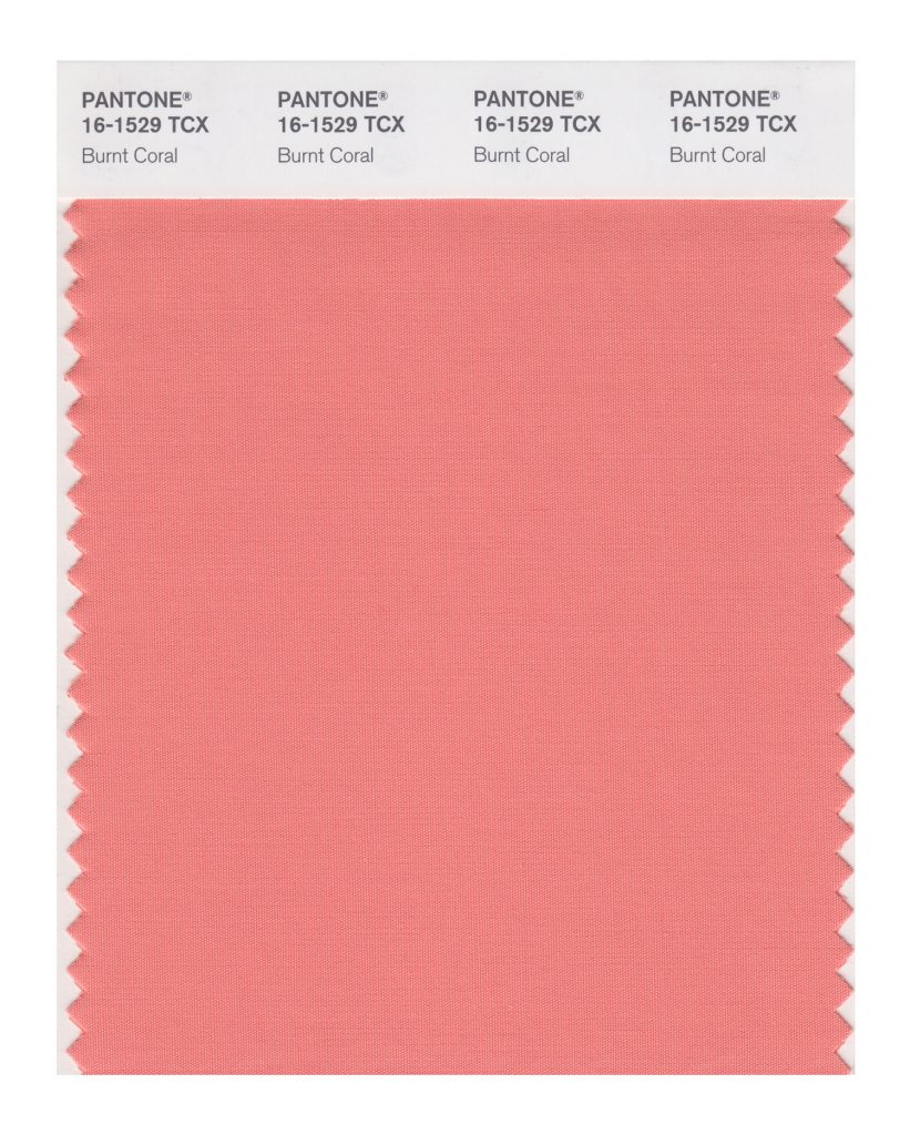 PANTONE 16-1529 TCX Burnt Coral.
Inviting Burnt Coral expresses conviviality