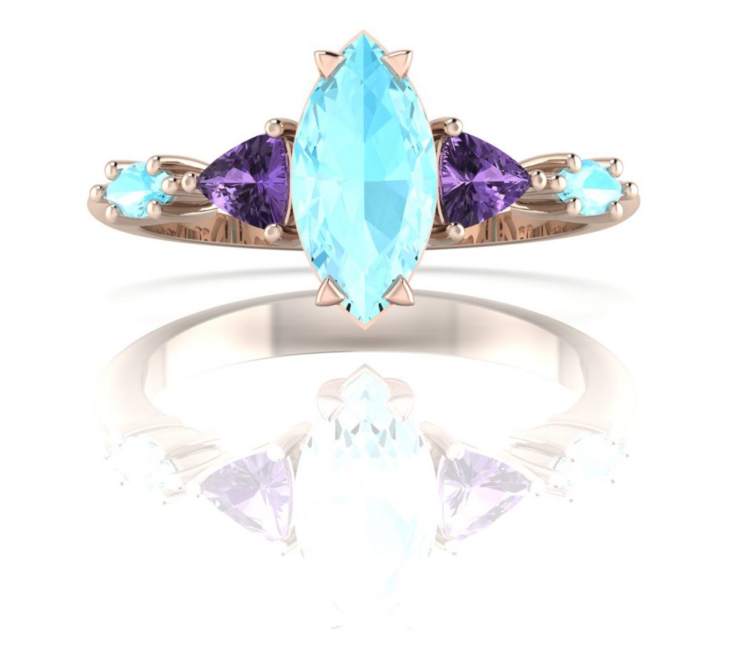 Maisie Marquise: Aquamarine & Violet Sapphires. Nikki Galloway from Nude Jewellery shares her predictions for the most popular engagement ring styles for 2021.