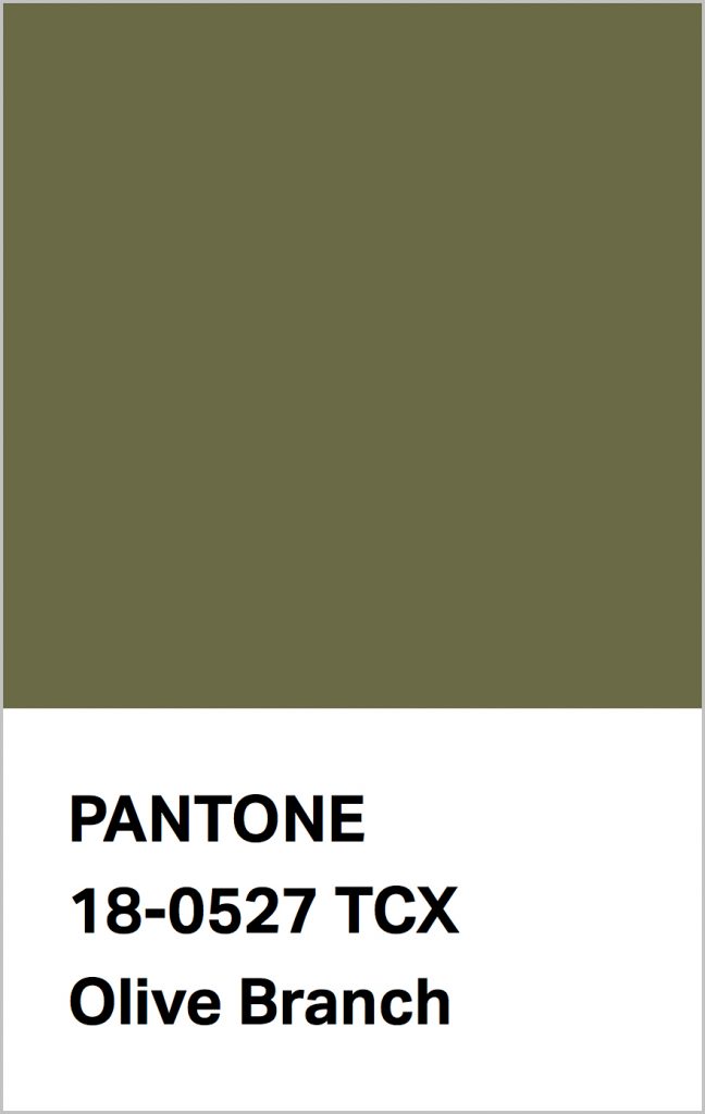 PANTONE 18-0527 Olive Branch: Tasteful green Olive Brown is symbolic of growth.