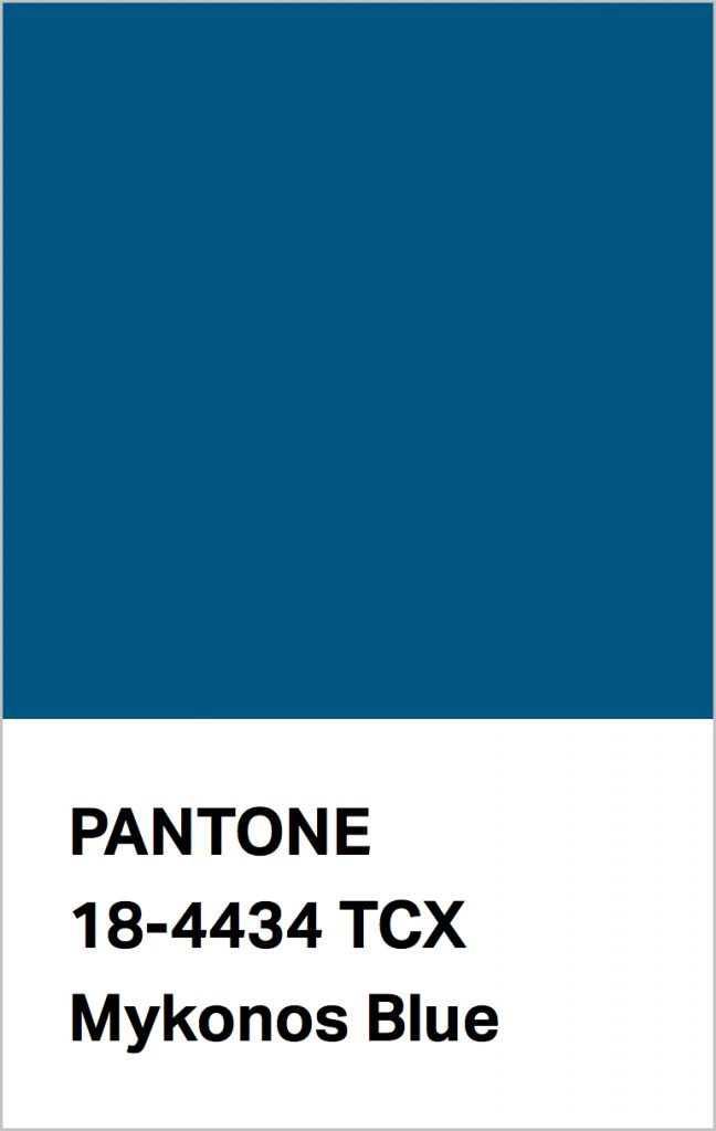 Pantone® Fashion Color Trend Report Autumn/Winter 2021/2022 Colors. PANTONE 18-4434 Mykonos Blue.