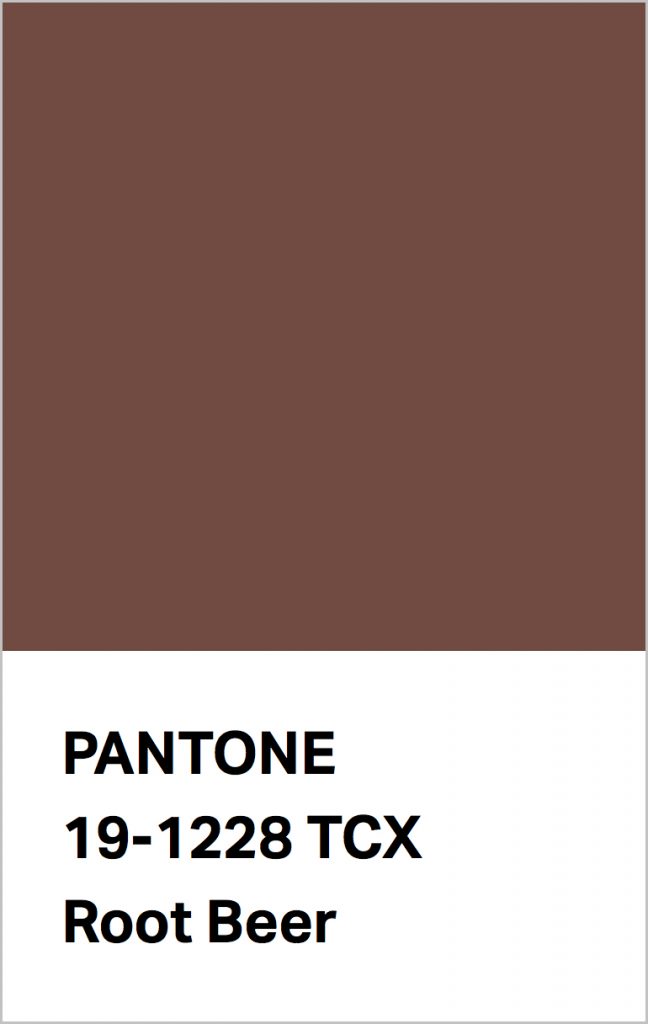 Pantone® Fashion Color Trend Report Autumn/Winter 2021/2022 Colors. PANTONE 19-1228 Root Beer.