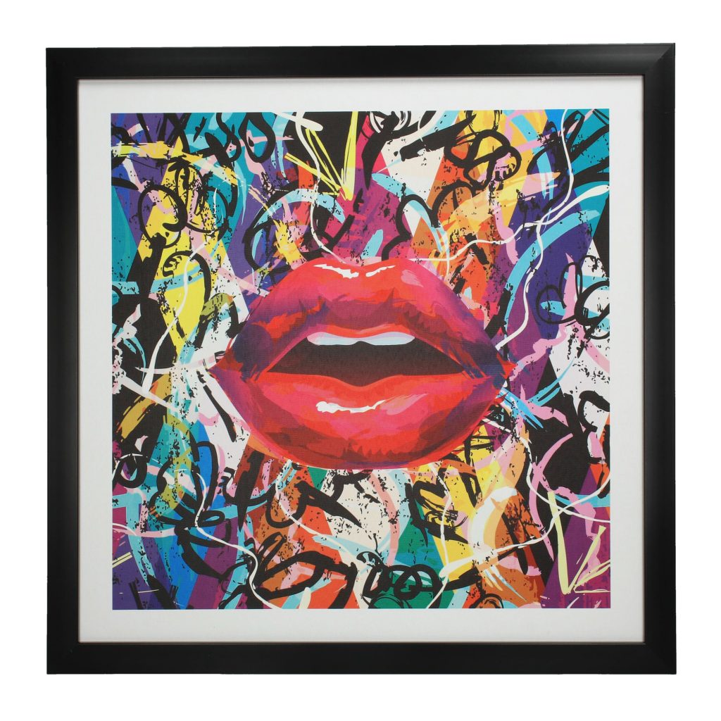 Colorful Graffiti Lips Wall Art Black