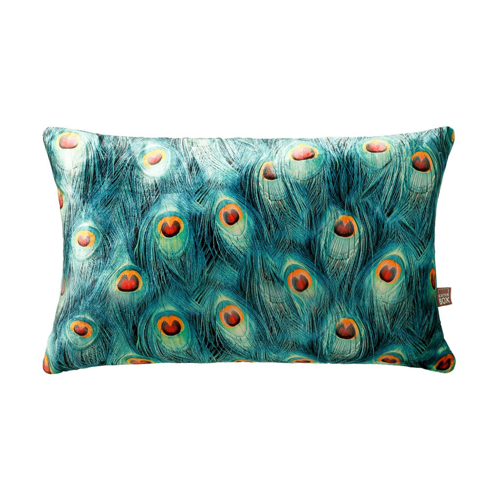 Handmade Teal Velvet Peacock Cushion