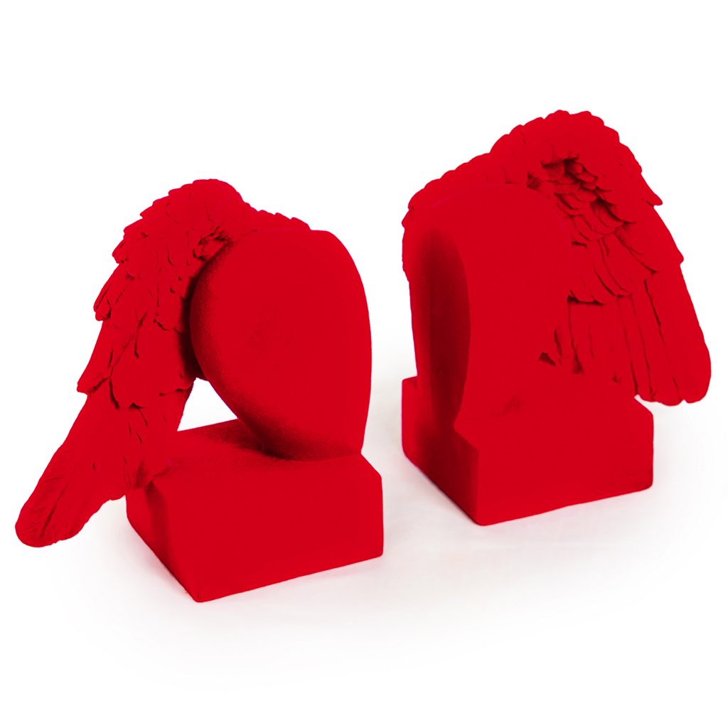 Red Flocked Heart Winged Bookends
