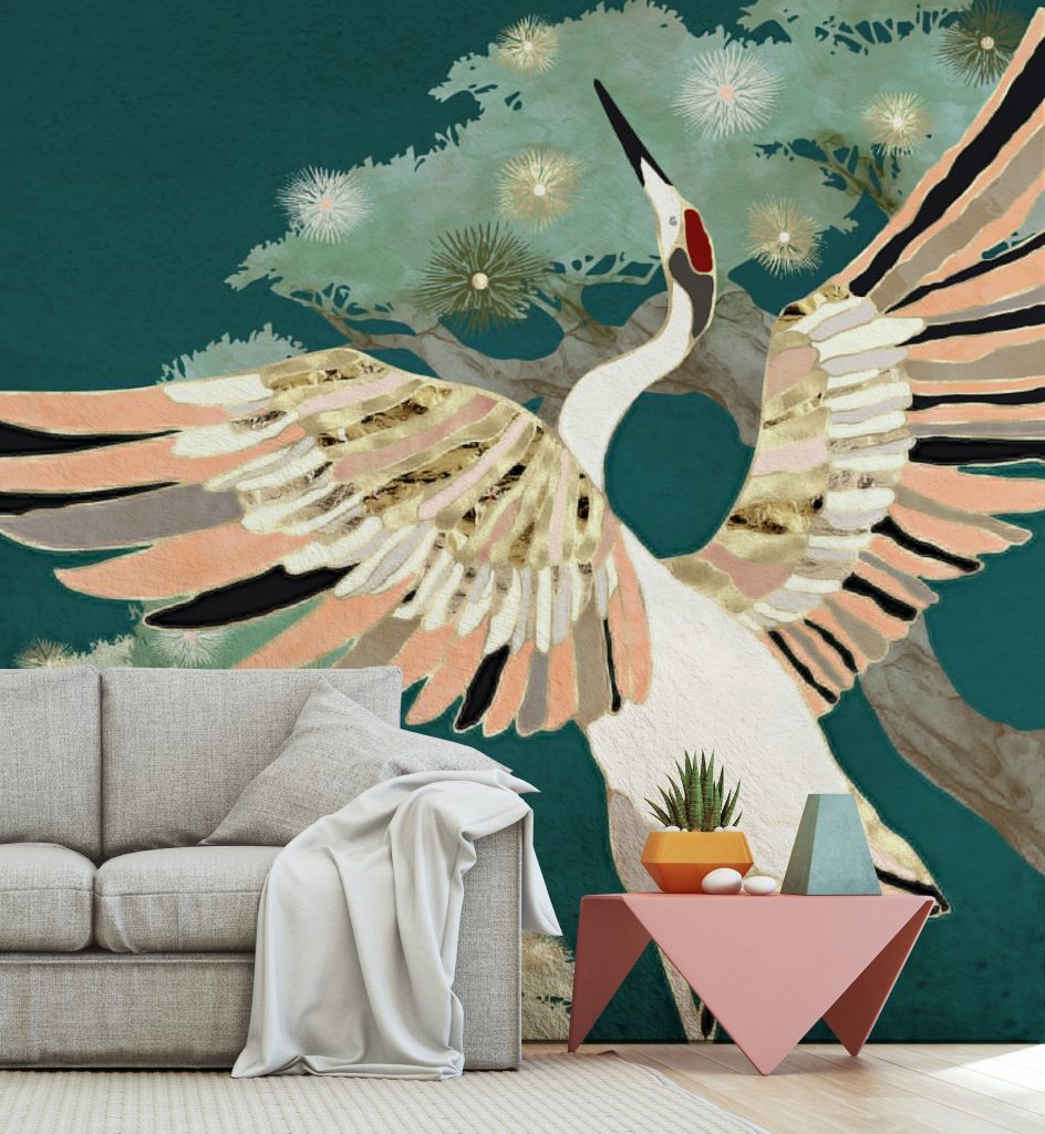 Dancing Crane Mural by SpaceFrog Designs at Wallsauce.com