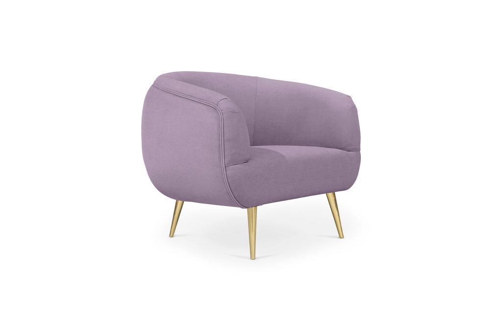 Tayma Chair | KK By Koket Projects Description: Round out your living space with TAYMA! Mod + minimal with a curved seat and luxe metal legs this chair is a perfect accent piece in any room.