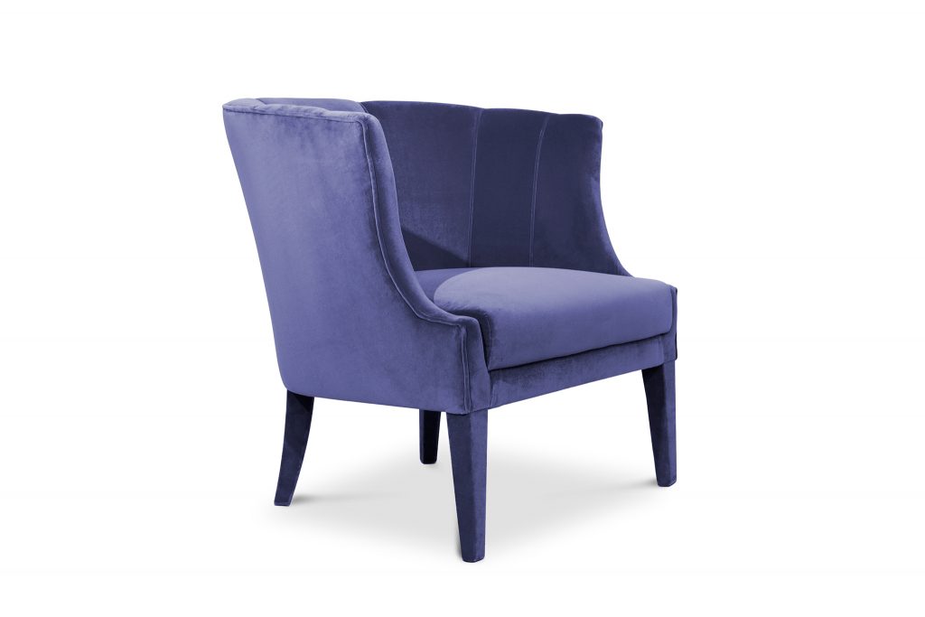 Begonia Armchair: Its charming curves and soft cotton velvet upholstery make this the perfect curved back armchair for an elegant modern interior design.