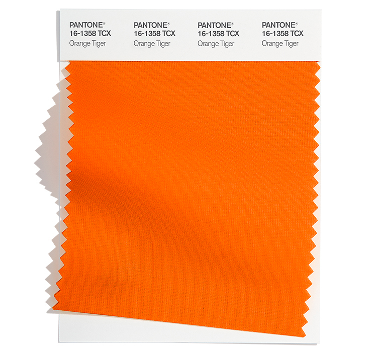 PANTONE 16-1358 Orange Tiger Fabric Color Swatch. Image: Courtesy of Pantone and HUGE.