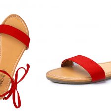 SANDALUP Tie up Ankle Strap Flat Sandals for Women