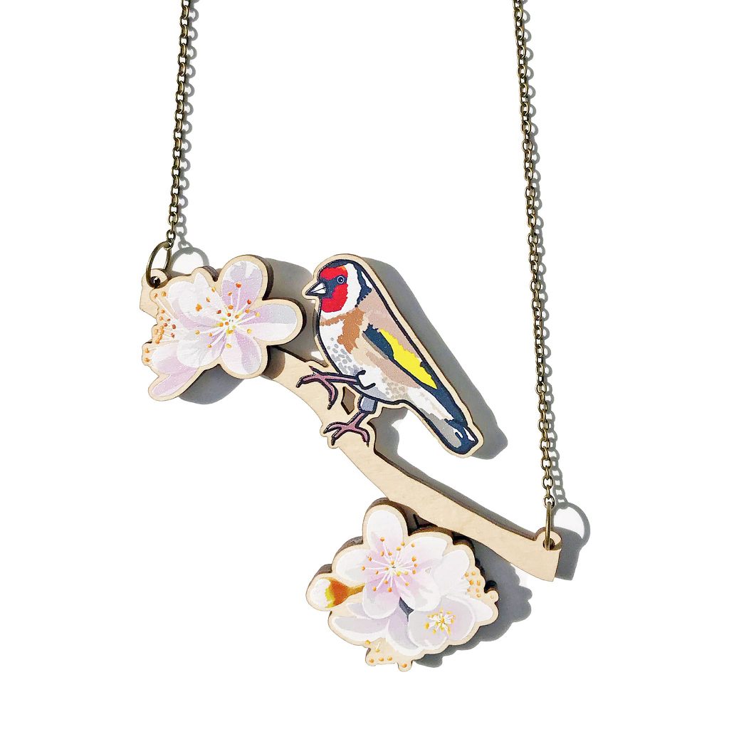 Loadofolbobbins - Goldfinch and Cherry Blossom Necklace.