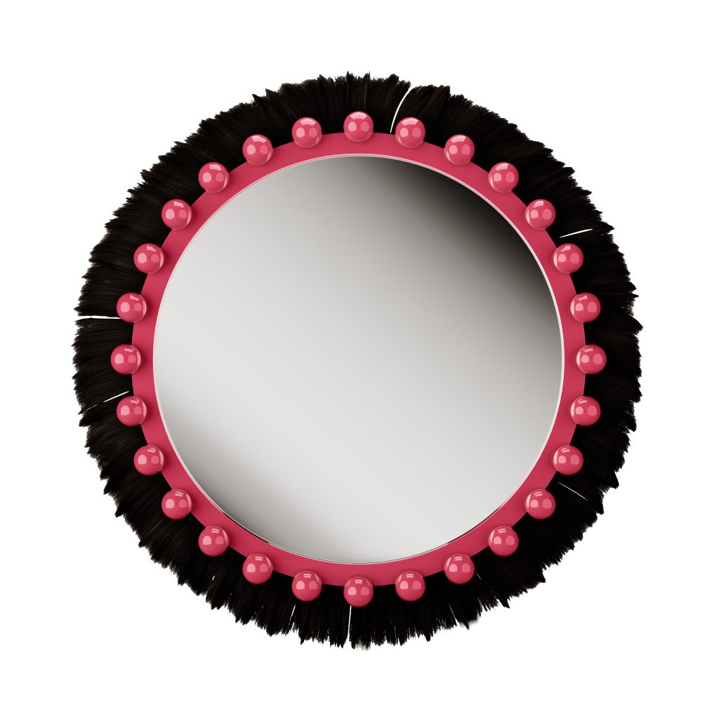 HOMMÉS and TAPIS Studio

IBIZA MAGENTA | Mirror
Ibiza Mirror Magenta is a statement wall mirror. A decorative round mirror with red lacquered balls ornamented with natural fiber is perfect for an entryway.