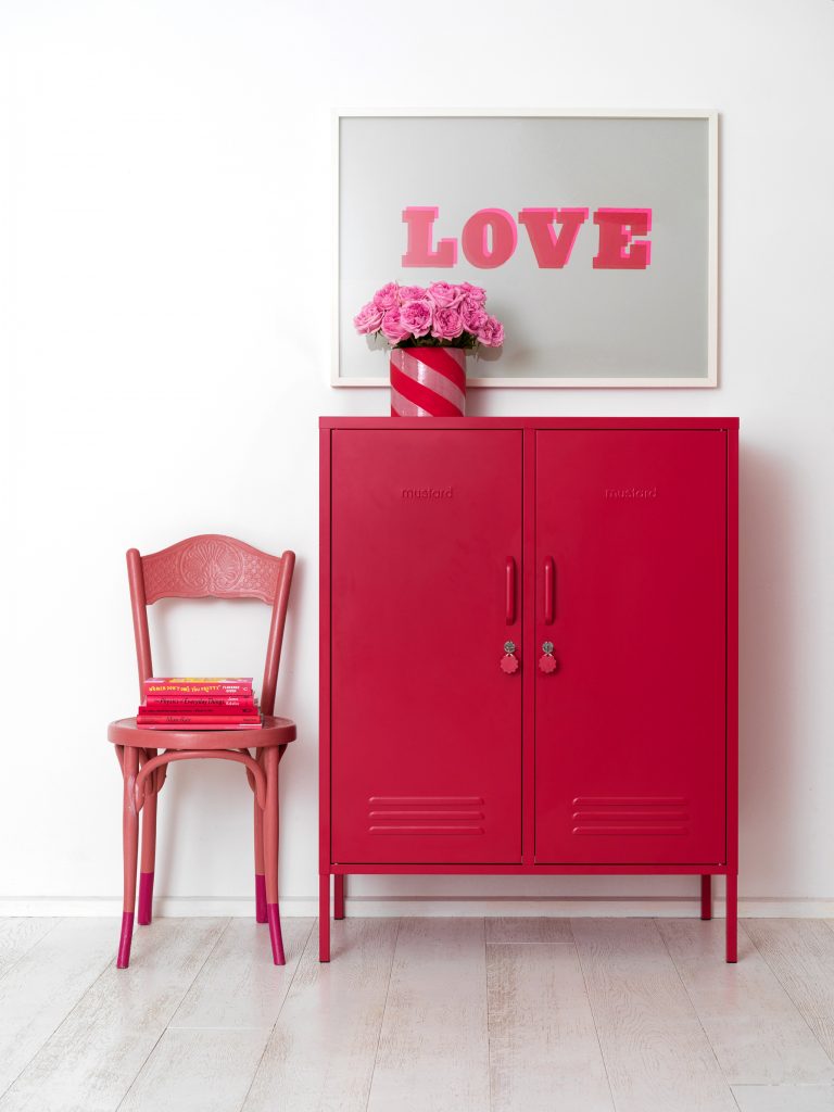 Mustard Made drinks cabinet, Poppy red - The Midi Locker