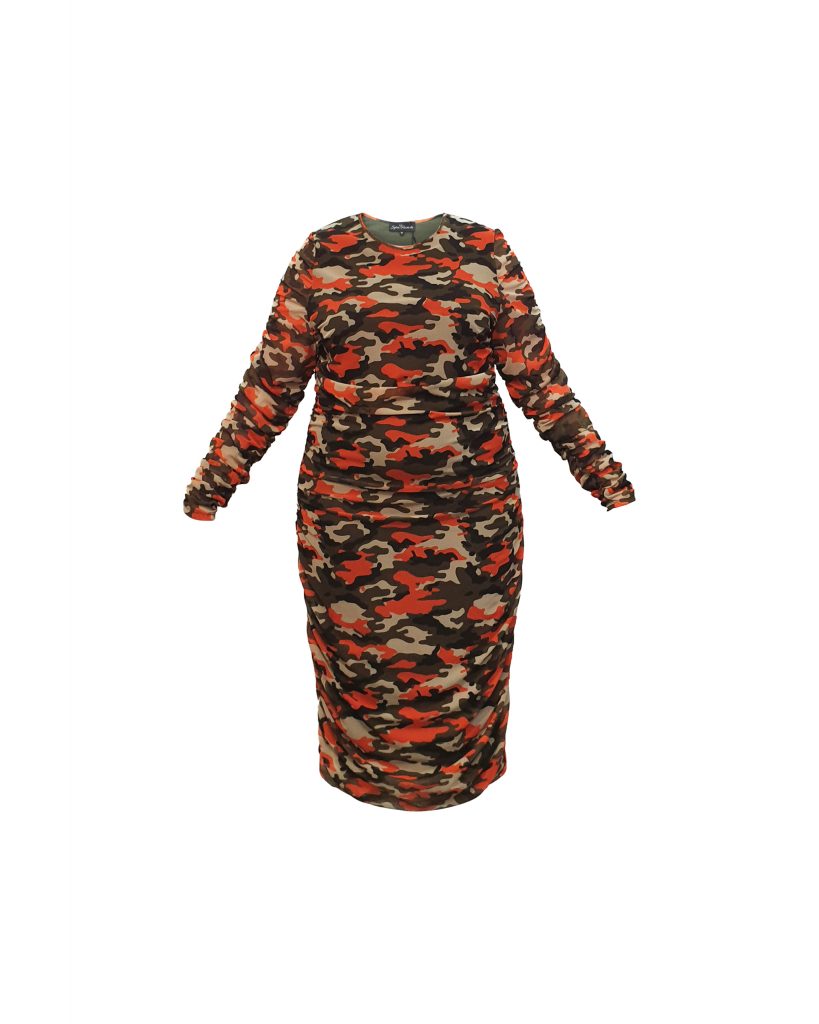 Sylvia Piechulla Fashion Design

Boudicca Orange Camouflage Ruched Dress