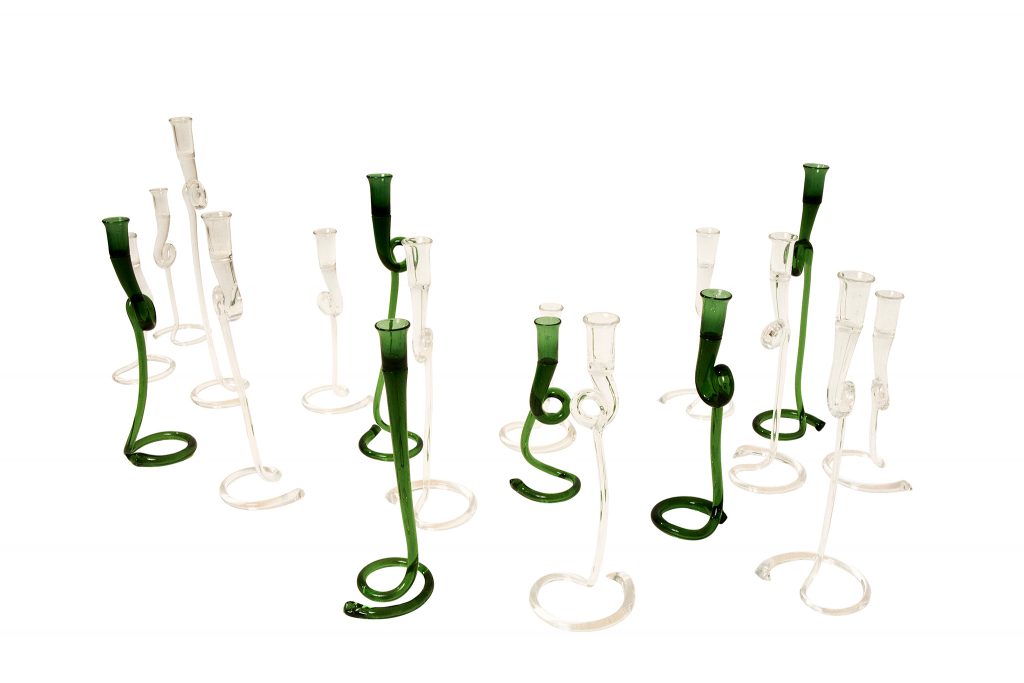 Lisa Hilland - Sprout Candlestick: 3 950 SEK, 4 unique objects in green, clear glass unlimited numbers