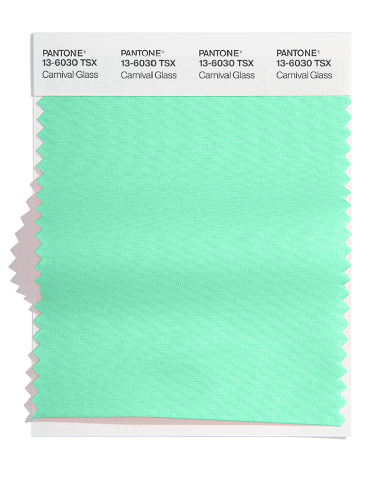 PANTONE 13-6030 TSX Carnival Glass: A mentholated green with an icy appearance, Carnival Glass cools and refreshes.