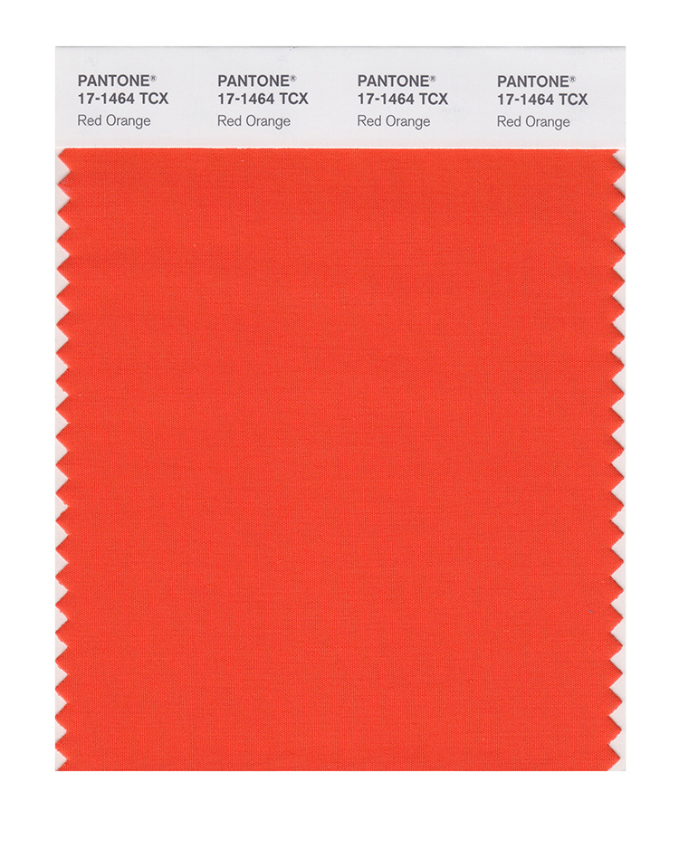 PANTONE 17-1464 TCX Red Orange: Red Orange is a heated gregarious orange tone both spontaneous and self-assured.