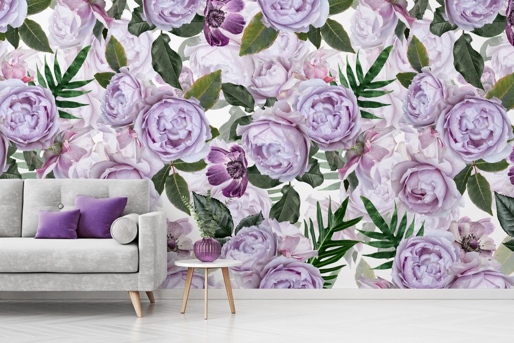 'Pretty Purple Peonies' Mural by Uta Naumann at Wallsauce.com