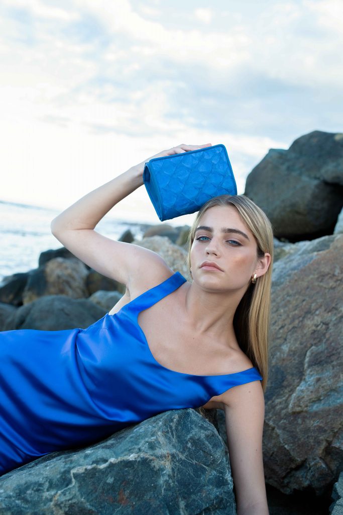 Lola Crossbody in Cobalt Pirarucu.