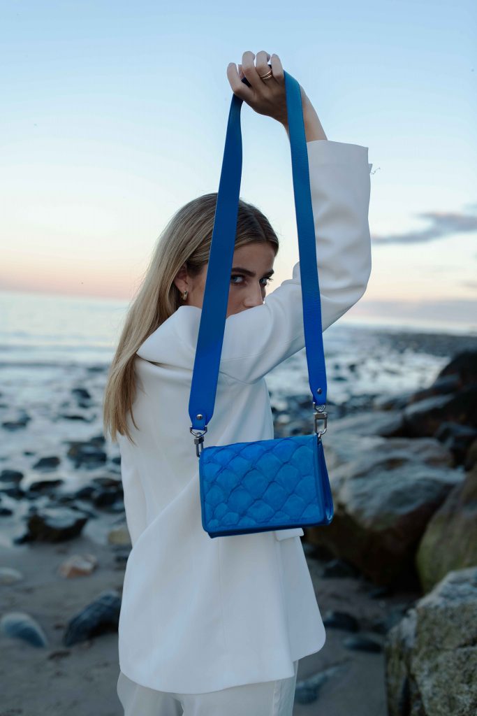 Lola Crossbody in Cobalt Pirarucu.