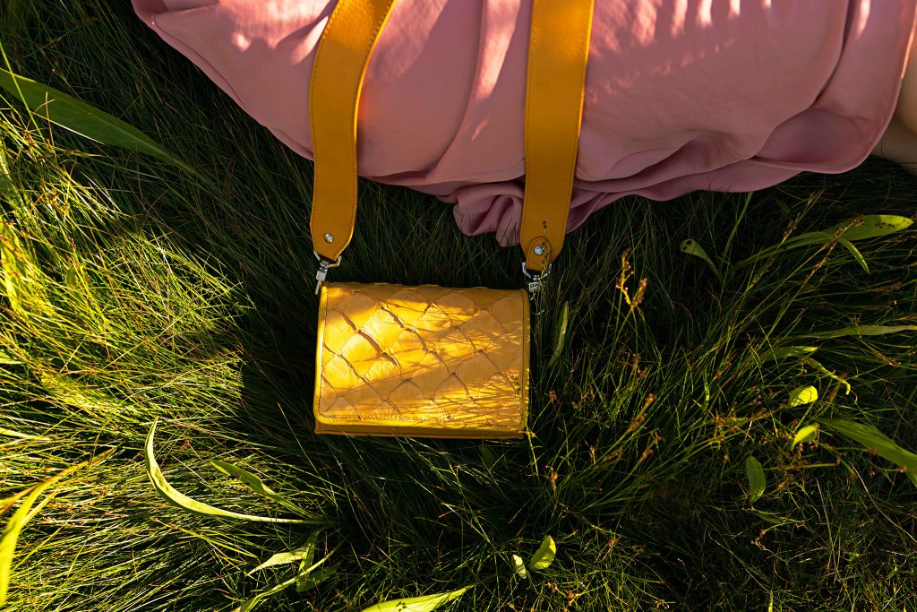 Lola Crossbody in Honey Yellow Pirarucu.