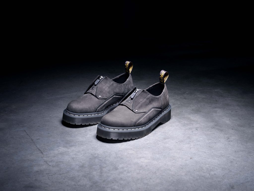 Dr. Martens x A-COLD-WALL* Spring/Summer '23 Collection, 1461 Bex Dark Grey Milled Nubuck. Photography by Jesse Crankson.