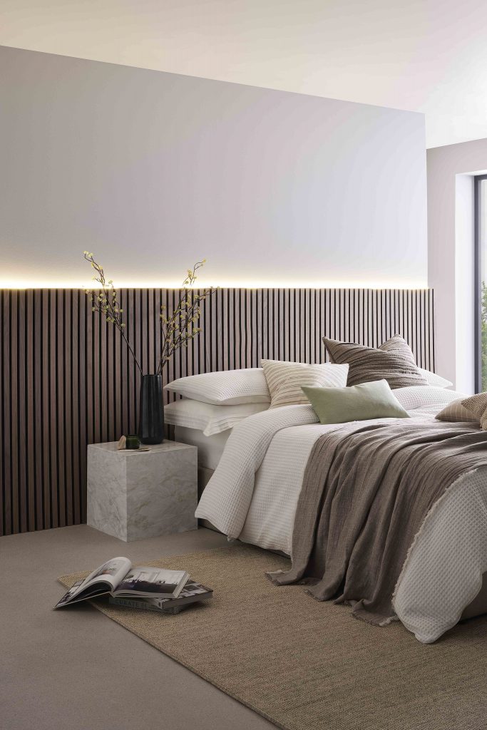 SlatWall Midi Walnut.
SlatWall Midi Walnut is perfect for adding depth and dimension to rooms. The slats feature a dark core, which provides extra shadowing and complements the wood's natural tones and grain patterning.