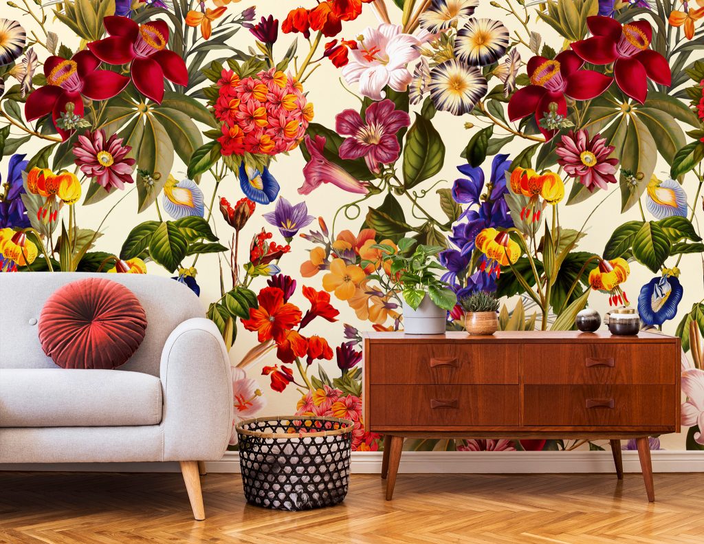 Bright Summer Floral Wallpaper Mural by Burcu Korkmazyurek available at Wallsauce.com