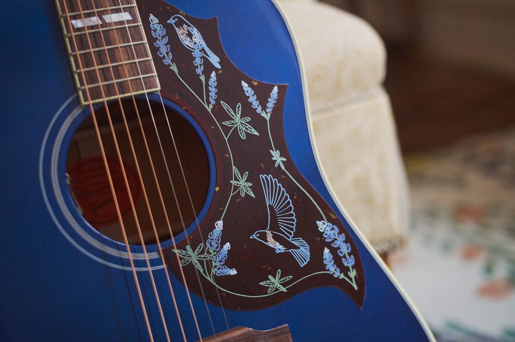 A close-up of the intricate pickguard design on the Gibson Miranda Lambert Bluebird. Photo courtesy of Gibson.