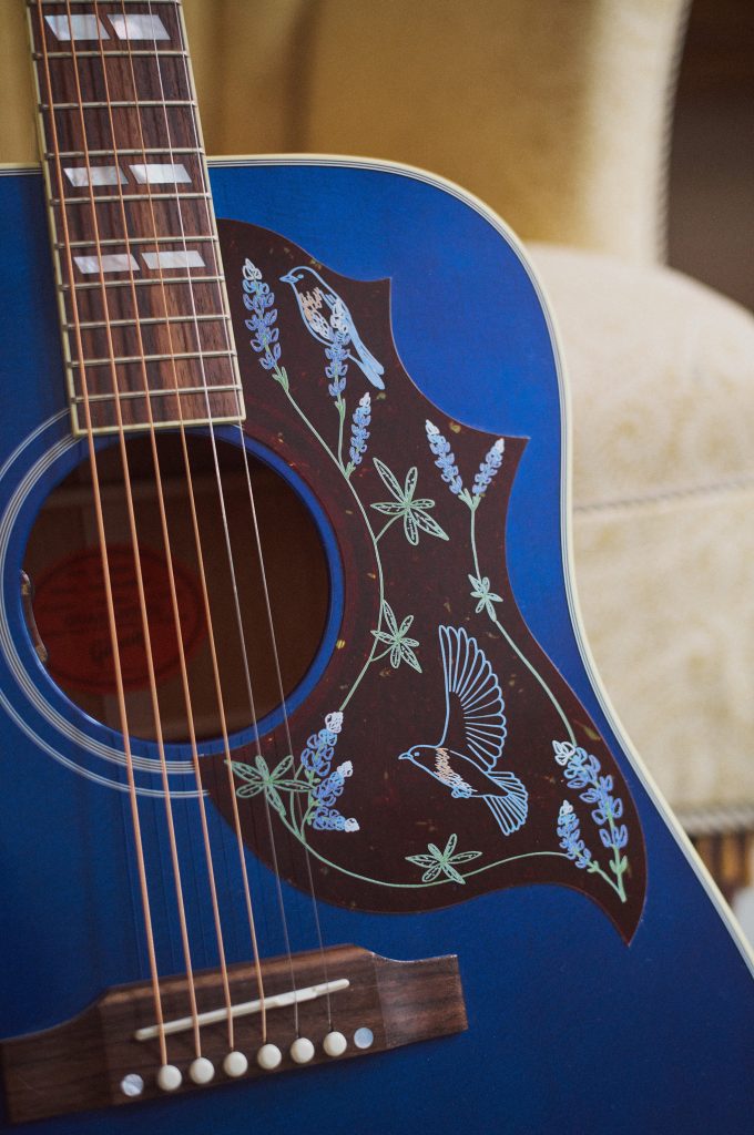 A close-up of the intricate pickguard design on the Gibson Miranda Lambert Bluebird. Photo courtesy of Gibson.