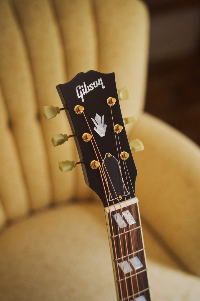 A close-up of the headstock, tuners and nut design on the Gibson Miranda Lambert Bluebird. Photo courtesy of Gibson.