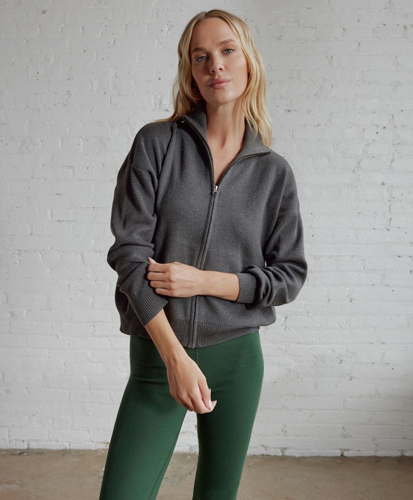 Pact Classic Fine Knit Zip Front Sweater.
