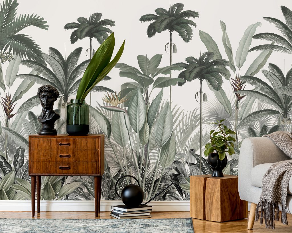 Stylish Tropical Landscape Wallpaper Wall Mural available at Wallsauce.com