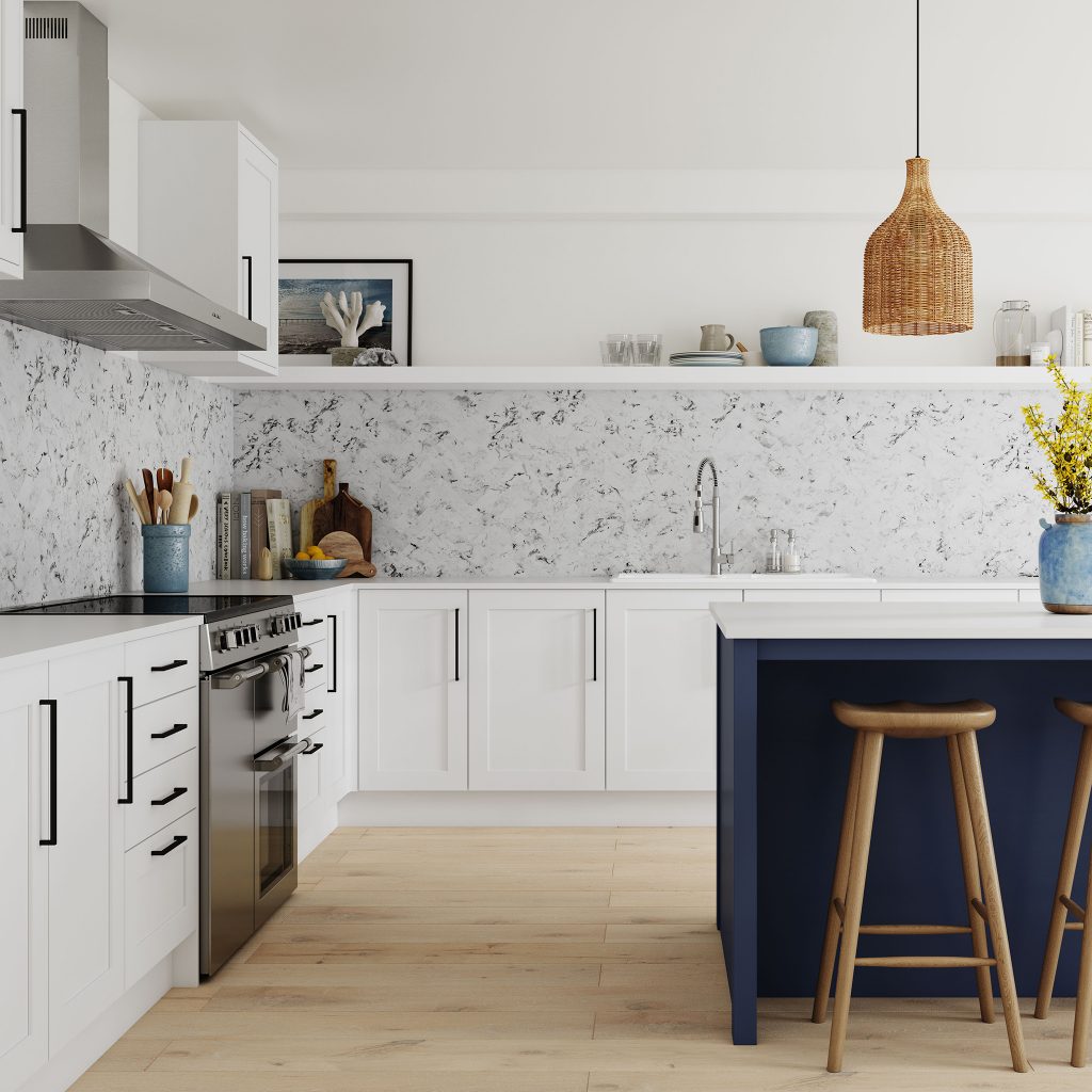 Carrara Marble Herringbone Alloy Splashback Vero Bianco

Designed to look like a classic herringbone tile pattern in long, marble effect tiles, Carrara Marble Herringbone splashback is the ideal addition to create a timeless luxe finish in any kitchen. Transform your kitchen with the new rich natural textures of the Alloy Decor Range.