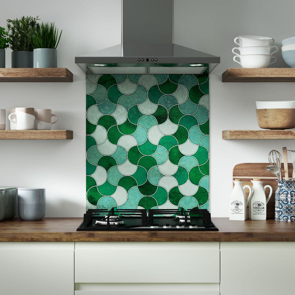 Emerald Scallop HB Alloy Splashback Walnut Appalaches
Alloy in Emerald Scallop is a splashback designed to look like scalloped tiles in light, mid and dark greens, offering all the beauty of intricately shaped tiles with none of the mess or grout. Transform your kitchen with the new rich natural textures of the Alloy Decor Range.
