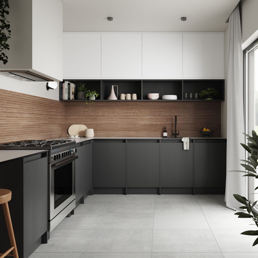 Fluted Oak Alloy Splashback Chauz Sablee Fizzy
Fluted Oak splashback features a narrow striped timber design, crafted to replicate the popular interior wood wall cladding, lines and natural flaws found in real wood and the ideal way to bring nature-inspired materials into a Scandi-inspired or Japandi style kitchen. Finished in a timber texture for a matt appearance and coarse feel to the touch, creating a dressed wood effect. Transform your kitchen with the new rich natural textures of the Alloy Decor Range.