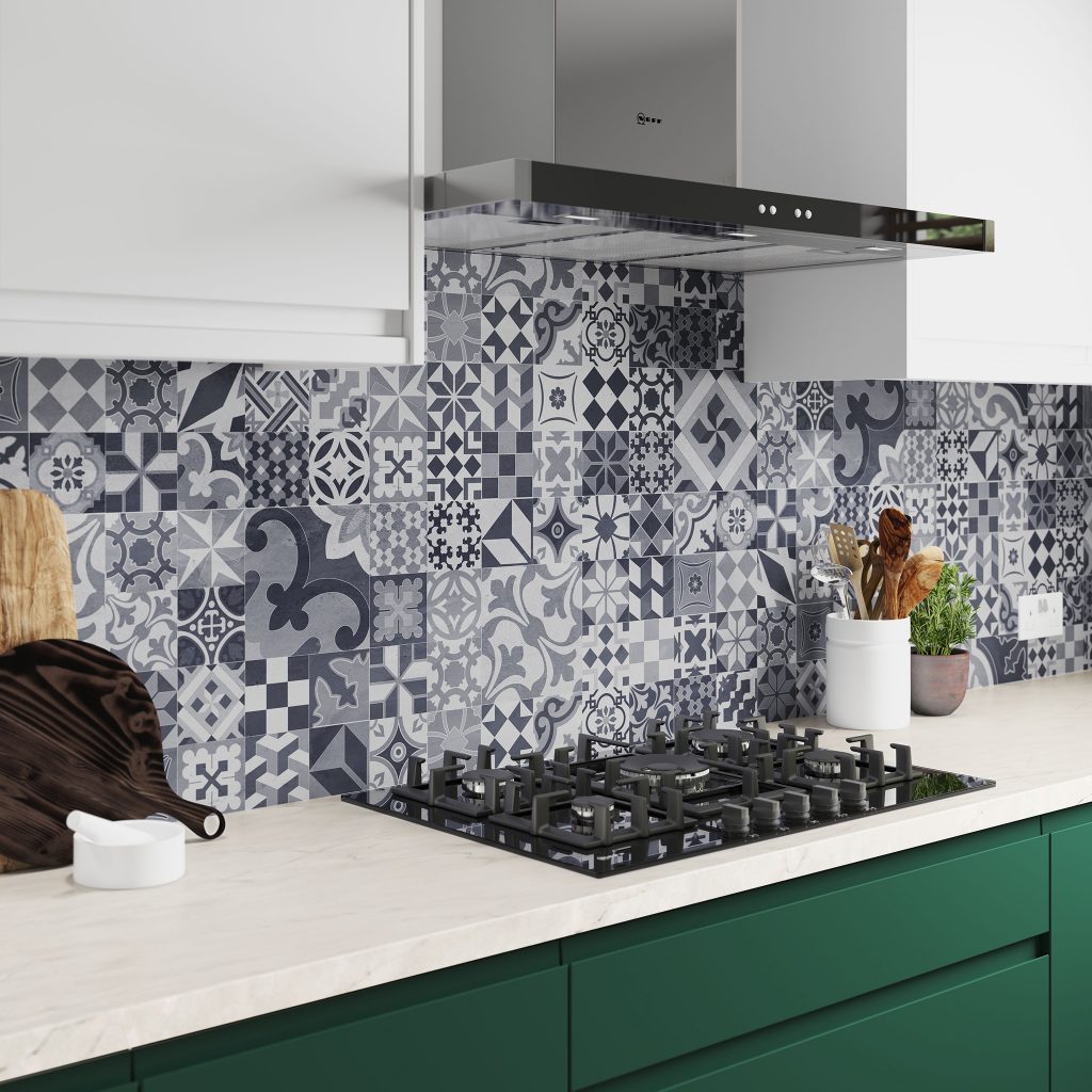 Modern Victoria Alloy Splashback Paros Marble
Inspired by Victorian tiles in shades of grey, Modern Victoria captures the effect of encaustic tiles without the mess or grout. A beautiful statement ideal for splashing pattern into a classic kitchen design, or the cherry on top of an eclectic vintage style. Alloy splashbacks are uniquely designed with safety in mind - beautifully patterned and completely safe behind a hob with no need for a plain metal panel or expensive glass covering to interrupt the design. They're easy to fit, easy to clean and have a smooth, matt finish. Alloy splashbacks come in 4 sizes and they're easy to cut to size, making them the perfect fit for your space, however you choose to use them. Please refer to your appliance manufacturer instructions.