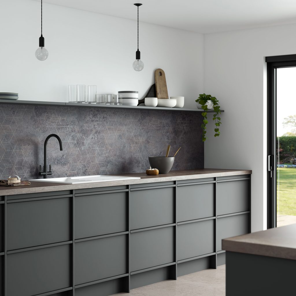 Urban Steel Alloy Splashback Calderia
Urban Steel splashback is designed to replicate weathered steel with a mottled effect in grey and brown hues featuring a geometric pattern that comes through in areas. Transform your kitchen with the new rich natural textures of the Alloy Decor Range.