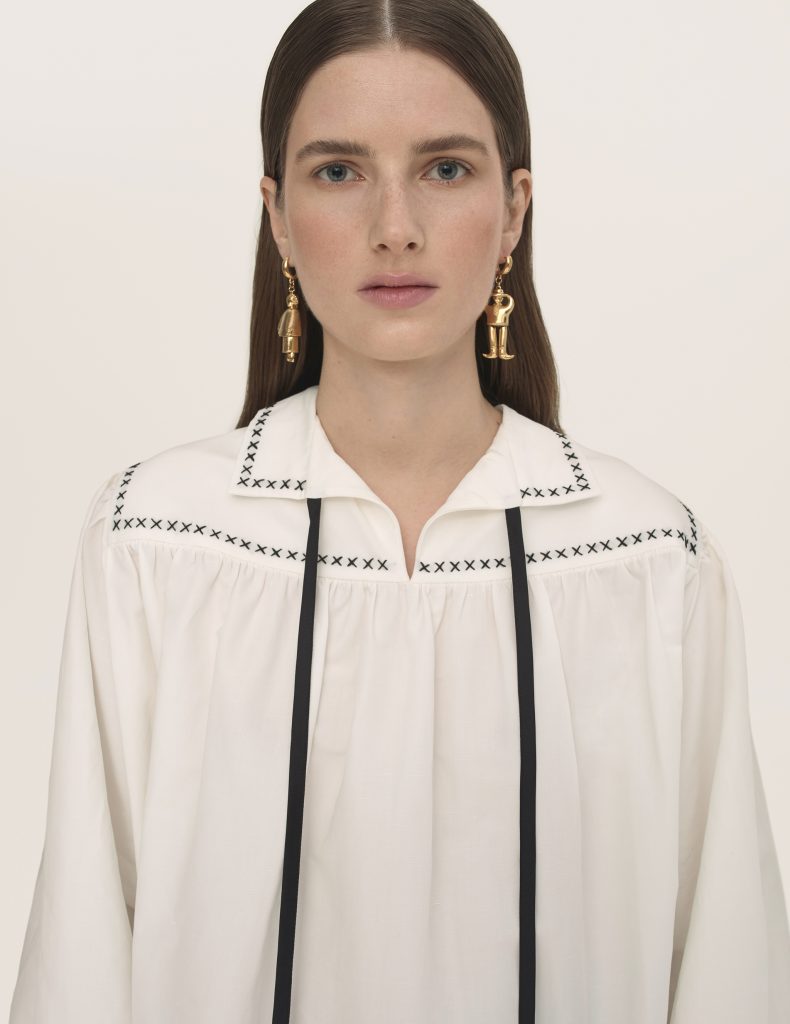 Anychka Embroidered Shirt, Mono Earrings Woman and Man