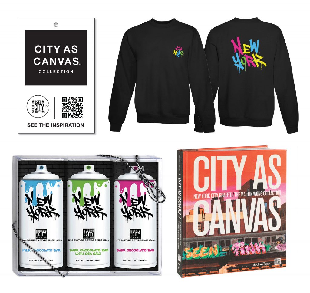 Museum of the City of New York - "City as Canvas" Collection.

Shown Here: New York Graffiti Multicolor Sweatshirts (Adult Unisex), New York City Graffiti Bar Chocolates, City as Canvas: New York City Graffiti (Hardcover: 240 pages).
